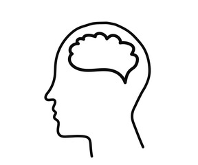 Silhouette of the head and brain on a white background. Symbol. Vector illustration.