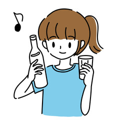 飲み物を飲んで喜ぶ女性のイラスト