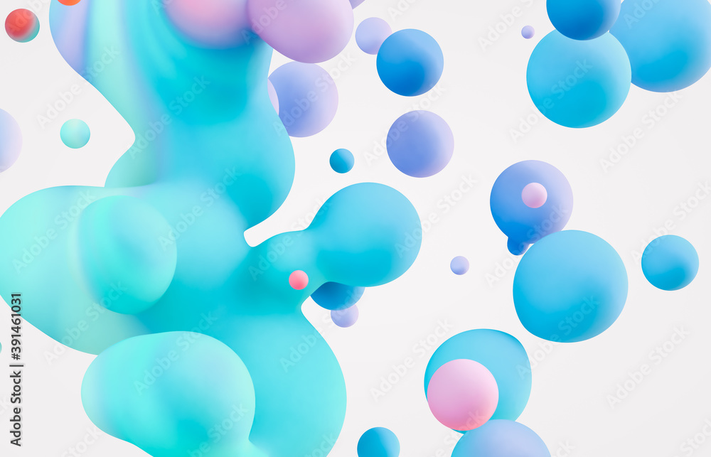 Aufkleber abstract 3d art background. holographic floating liquid blobs, soap bubbles, metaballs.
