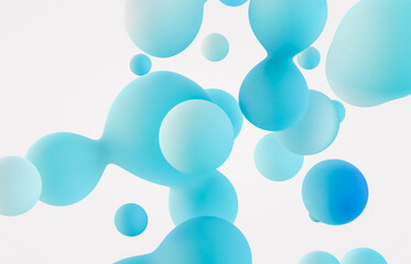 Abstract 3d art background. Holographic floating liquid blobs, soap bubbles, metaballs.