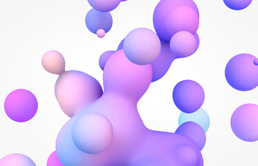 Abstract 3d art background. Holographic floating liquid blobs, soap bubbles, metaballs.