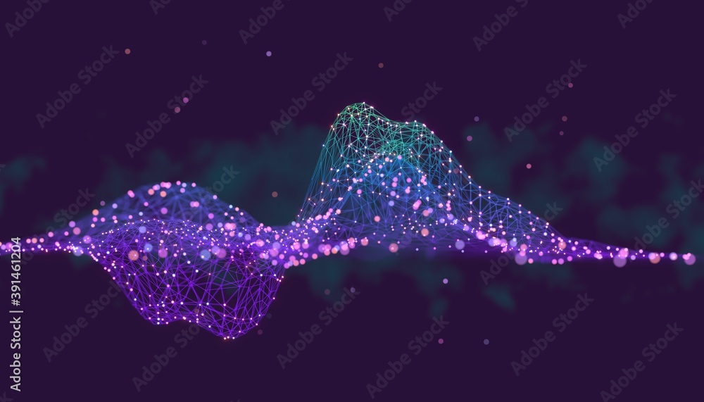 Aufkleber Abstract background with mesh or plexus and shallow DOF. Technology concept. 3D render / rendering
