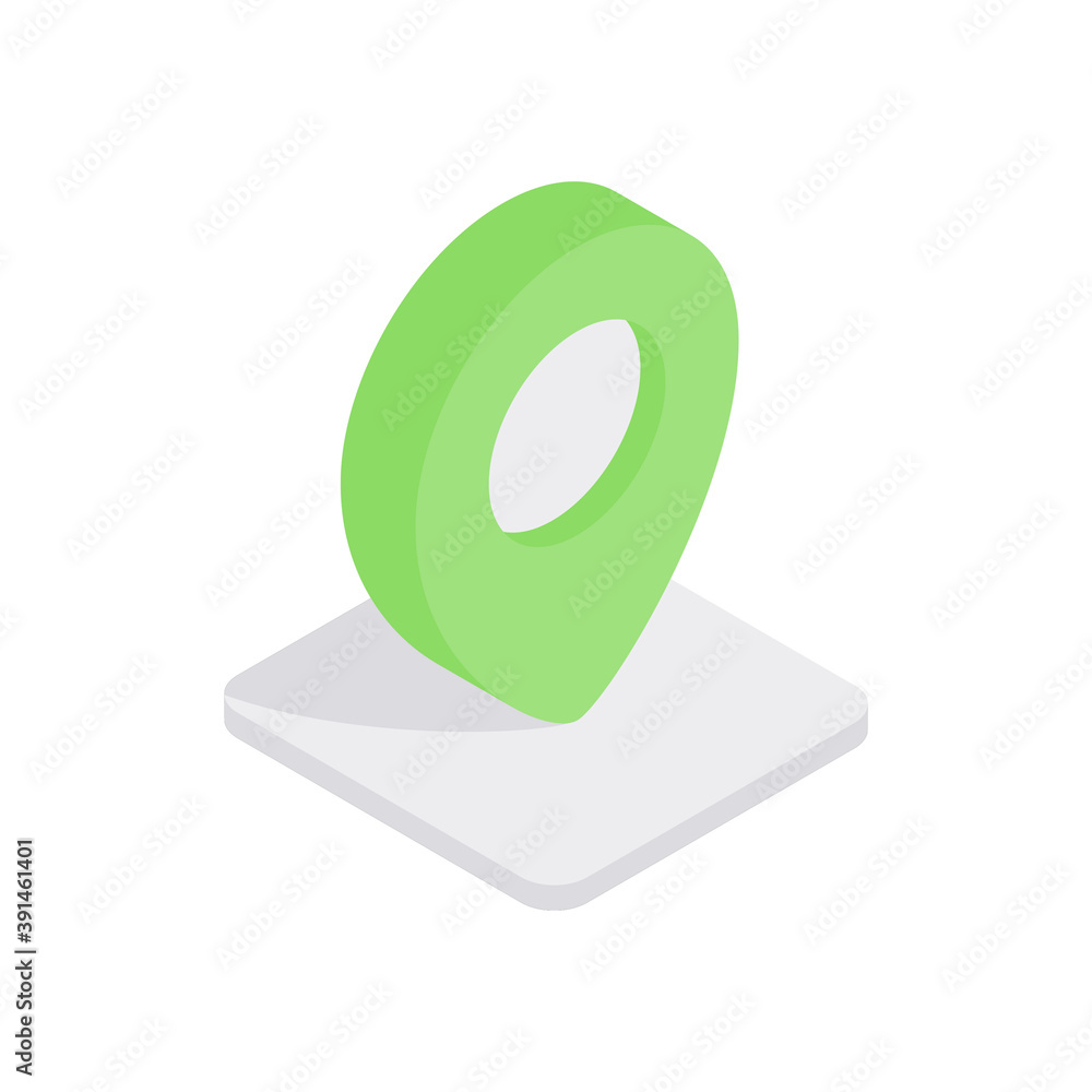 Poster pointer label on web map isometric icon. green pointer gps navigation graphic sign travel destinatio
