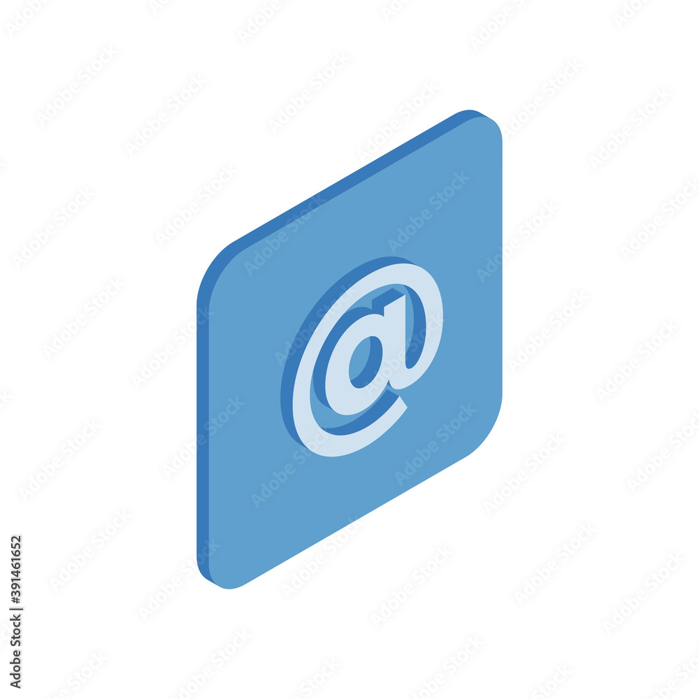 Poster dog email symbol isometric icon. blue web informational address for network services.