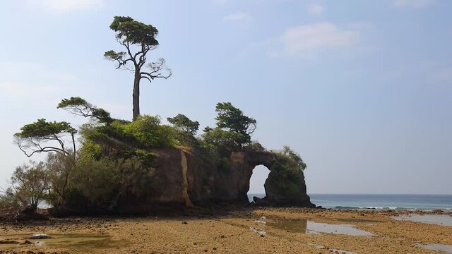 Lakshmanpur beach no 2 with the natural coral bridge on Neil Island in Andaman and Nicobar Islands, India.