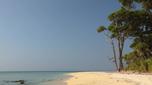 Lakshmanpur beach no 1 and sunset point on Neil Island on Andaman and Nicobar Islands, India. Empty and beautiful paradise.