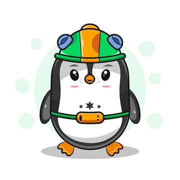 cute penguin wearing worker hat, animal theme, mascot, sticker, eps 10, cartoon illustration.