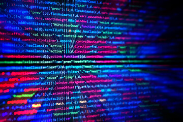 Screen with software developer code. JS
Javascript