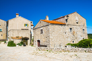 Ancient town of Lubenice on the island of Cres in Croatia, cobbled streets and old stone houses
