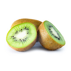 Sliced kiwi isolated on white, Ripe whole kiwi fruit and halfs kiwi fruit isolated on white...
