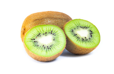Isolated kiwi. One kiwi fruit cut in halves isolated on white background