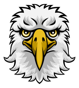 An eagle animal mascot cartoon character face from the front