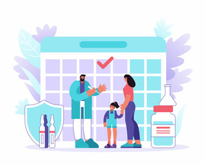 Mother with daughter visiting doctor for vaccination