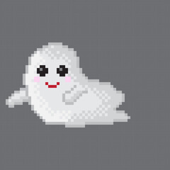 Ghost character pixel art. Vector illustration.