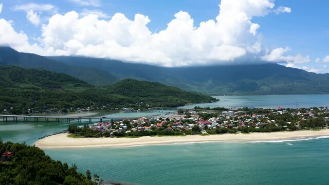 Aerial view of Lang Co bay and beach, Hai Van pass, Lap An lagoon, Hue, Vietnam. Travel and landscape concpet.