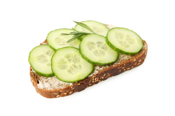 Toast with cucumber isolated on white background