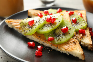 Concept of breakfast with sweet toast with fruits