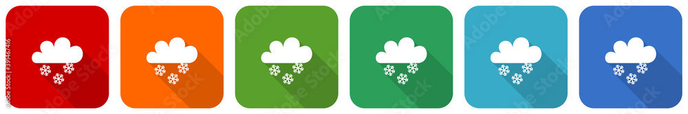 Aufkleber Snowing icon set, flat design vector illustration in 6 colors options for webdesign and mobile applications