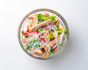 Healthy food - mix vegetable salad served in a bowl over white background. Healthy eating, delicious snack or dinner.