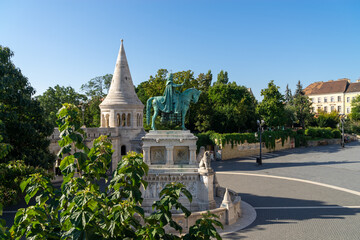 King Saint Stephen`s Szent István szobra bornze equestrian statue in Budapest, Hungary