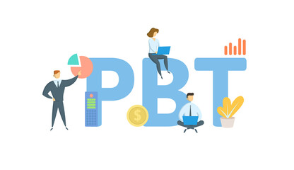 PBT, Profit Before Tax. Concept with keywords, people and icons. Flat vector illustration. Isolated on white background.