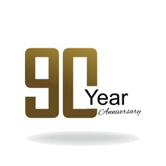 90 Year Anniversary Vector Template Design Illustration Gold Elegant White Background