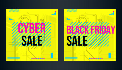 Modern banner in cyberpunk style. Universal banner on the theme of sales