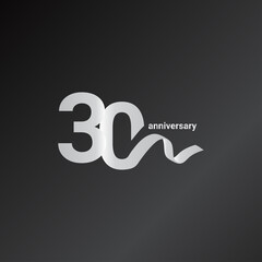 30 Years Anniversary Celebration White Ribbon Vector Template Design Illustration