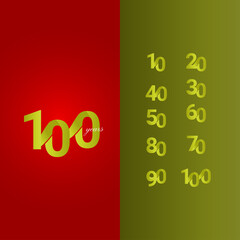 100 Years Anniversary Celebration Yellow Line Number Vector Template Design Illustration