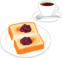 小豆餡を乗せたトーストとコーヒー