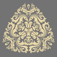 Elegant vintage vector triangular golden ornament in classic style. Abstract traditional pattern with oriental elements. Classic vintage pattern