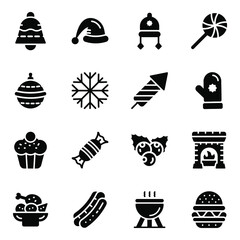 
Fast Food and Christmas Accessories Solid Icons 
