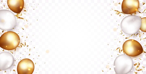 Celebration banner with gold confetti and balloons © radenmas