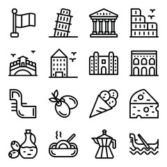 
Italy Landmarks and Culture Icons in Solid Style Set 
