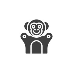 Monkey finger puppet vector icon. filled flat sign for mobile concept and web design. Finger toy monkey glyph icon. Symbol, logo illustration. Vector graphics