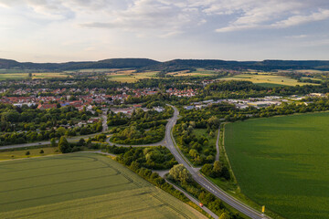 Fototapeta na wymiar Drone panorama over Weserbergland , Germany..