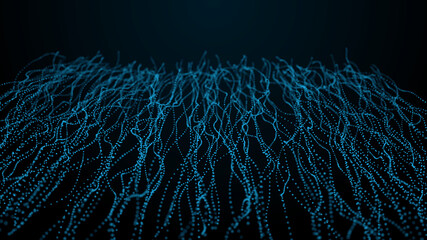 Wave Glow. Wave of particles. Wave 3d. Futuristic blue dots background with a dynamic wave. Abstract Big Data Visualization.3d rendering.