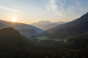 Drone panorama over forest and mountains in Bavaria, Germany
