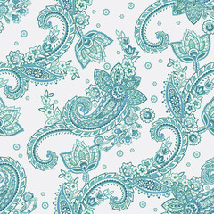 Floral vintage background with paisley ornament. Seamless vector pattern