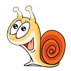 cute funny snail with big eyes, cartoon illustration, isolated object on white background, vector,