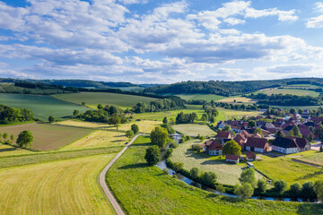 Fototapeta na wymiar Panorama over a landscape of village in Germany