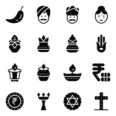 
Set of Indian People and Festivals Solid Icons 
