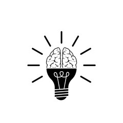 Brain idea icon. Light bulb with brain icon isolated on white background