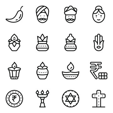 
Set of Indian People and Festivals Solid Icons 
