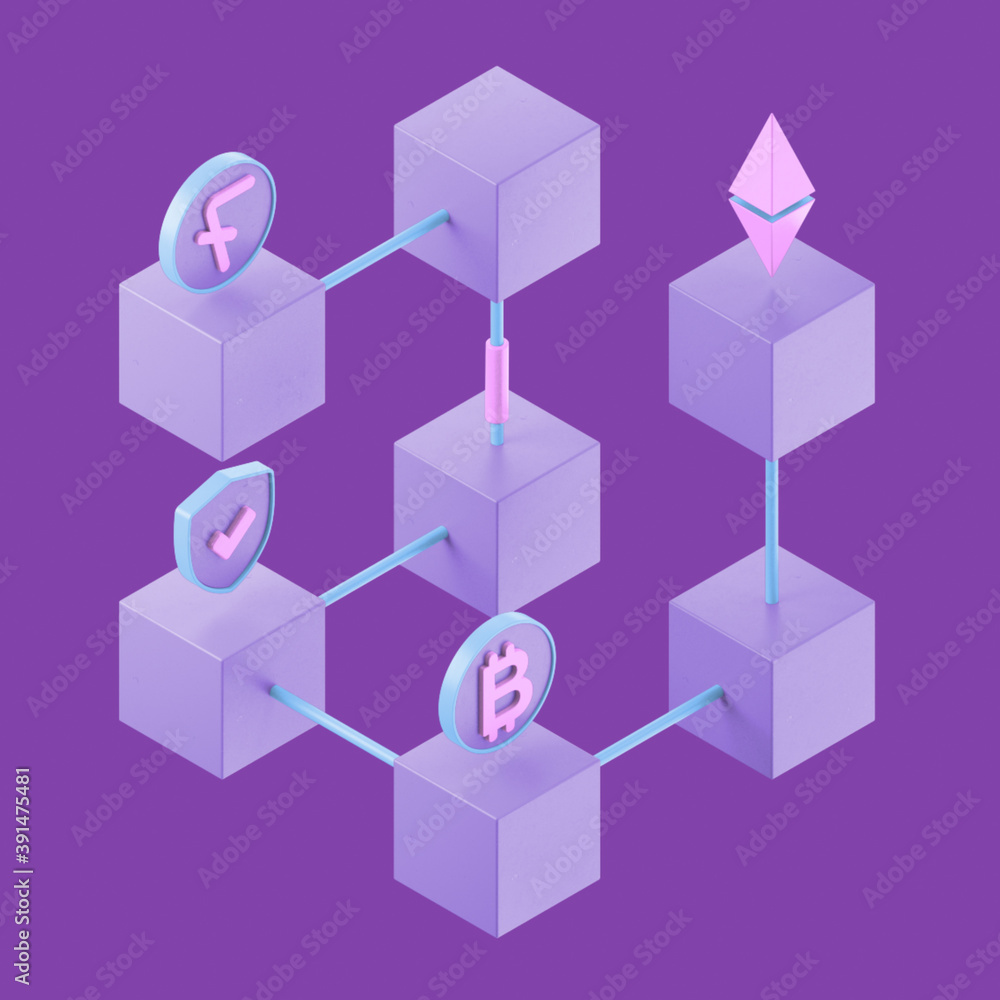 Aufkleber isometric concept blockchain 3d render