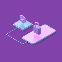 Data protection, Internet security isometric concept 3d render