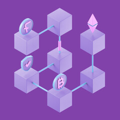 Obraz premium Isometric Concept Blockchain 3d render