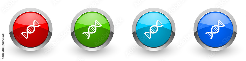 Poster dna, genetic molecule silver metallic glossy icons, set of modern design buttons for web, internet a