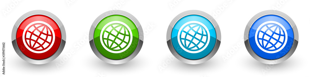 Fototapete world, globe silver metallic glossy icons, set of modern design buttons for web, internet and mobile
