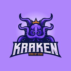 Kraken mascot logo design vector with modern illustration concept style for badge, emblem and t-shirt printing. King octopus for sport and gaming